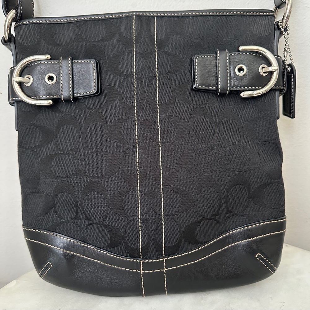 COACH Signature Restored Small duffle Purse Handbag Y2K Leather and canvas Black - Picture 4 of 11